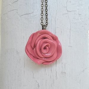 Pink rose necklace handmade floral